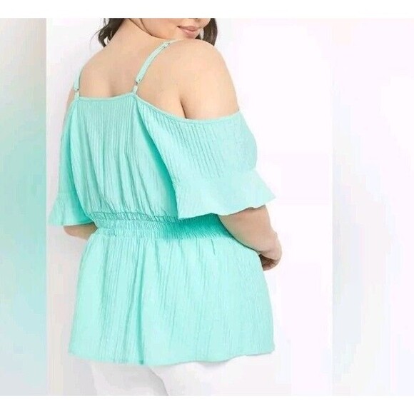 Lane Bryant Seafoam Off the Shoulder Blouse Sz 30/32 NWT - Picture 2 of 12